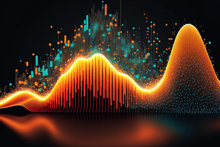 data analysis and big data machine learning. representation of digital technology. lines with dots and connections analysis of data flow and information processingの素材