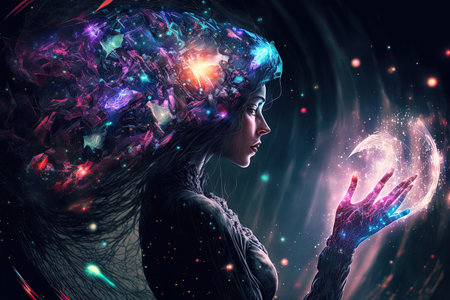 Woman touching The metaverse universeDigital transformation conceptual for next generation technology eraの素材