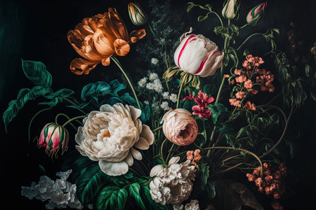 roses and tulips. static state. in the manner of the old great Dutch painters. 2020 oil painting on canvasの素材