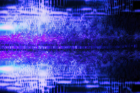 Background texture for digital cloud network technology in an abstract blue purple color glitch. cryptographic system ideaの素材