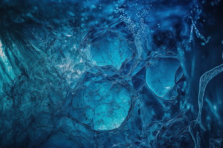 Background of blue ice glass abstract surface roughness of the ice on the glass and frozen seasonal waterの素材