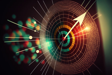 Business market target arrow concept with success objective and growth background. accomplishment concept point focus or creative planning for a digital marketing strategy financial goal targeting graの素材