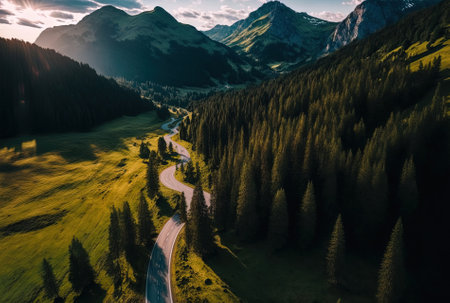 Mountain road view beautiful scenery landscape scenery natural scenery nature mountains aerial view forest mountains aerial mountain landscape mountain beautiful nature forest road natuの素材