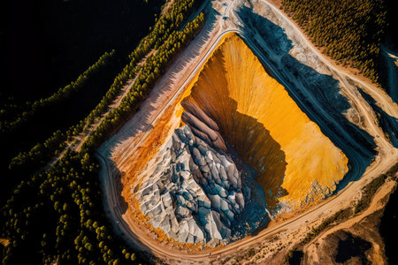 aerial drone panorama of the Kaz Mountains. Gold mine on Mount Ida. Mountain deforestation in Canakkale Turkey. From above mine for goldの素材