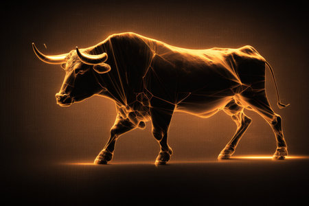 The idea of a bull market on the stock market as a favorable investment environment. bull market investment of money. How to trade in a risk assessment scenario. with a stock market background a bullの素材