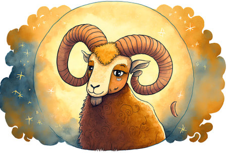 watercolor depiction of the astrological sign Aries the astrological raster picture of the aries signの素材