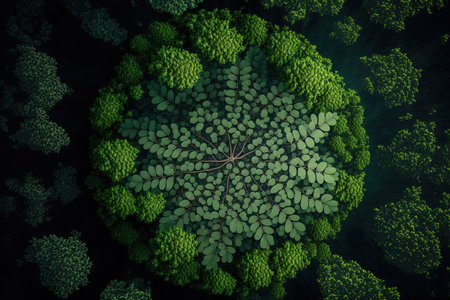 view from above of forestry Tropical rainforest tree with green perpetual leaves. Concept of carbon footprint and decarbonizationの素材