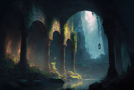 Subterranean City. Fantastic Realistic Scenes. Fantasy Background of Nature. concept painting Book . Video game history. Dedicated digital painting. CG art of sceneryの素材