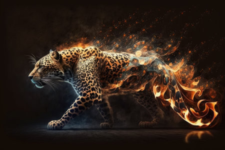 A Jaguar with a flaming tail. Generative AIの素材
