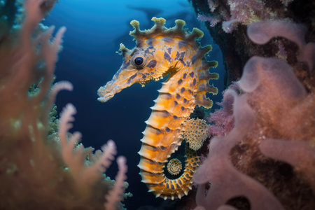 A stunning thorny seahorse on the coral reef of Richelieu Rock in Thailand. Generative AIの素材