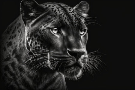 A black panther on a black background, in black and white. Generative AIの素材