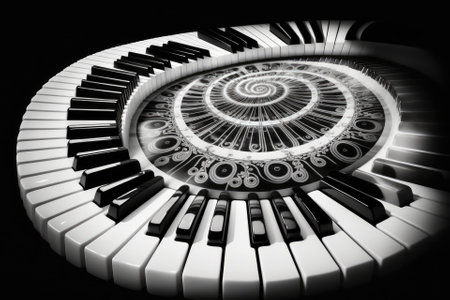 Black and white musical keys on a piano extreme, musical idea. Generative AIの素材