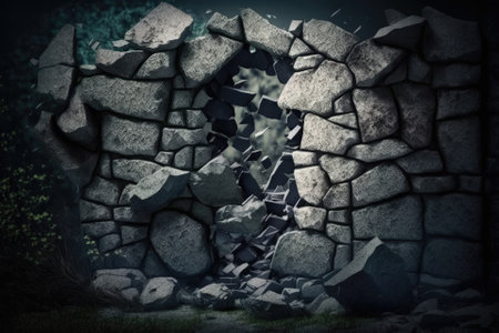 Background of a broken stone wall. Generative AIの素材