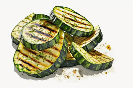 Delicious grilled zucchini, isolated on white. Generative AIの素材