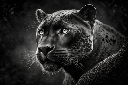 Black and white portrait of a black panther. Generative AIの素材