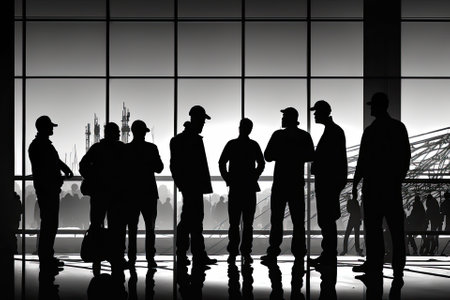 Collaboration amongst the workforce silhouetted here as they get ready to ring in 2022. Generative AIの素材