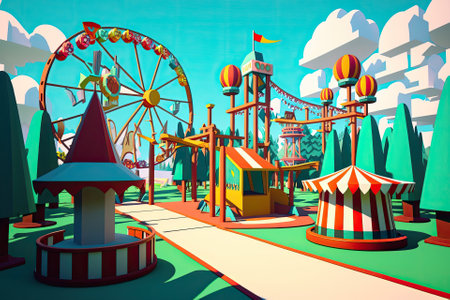 Daytime image of a fun park. Generative AIの素材