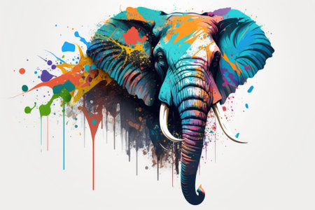 Colorful abstract elephant head design on a white background. Generative AIの素材