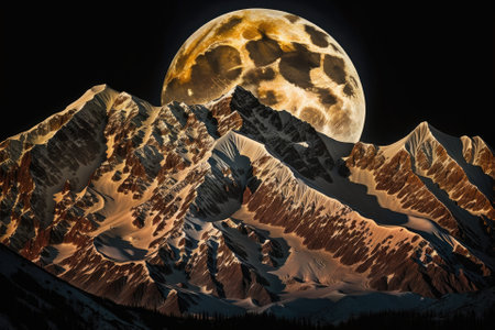 Full Moon Illuminates the Mountain. Generative AIの素材
