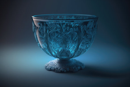 An empty bowl of glass with a blue backdrop. taken using a 5D Mark III in a studio. Generative AIの素材