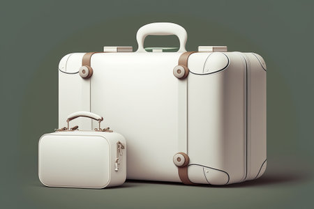 Illustration of a white suitcase and a white bag. Generative AIの素材