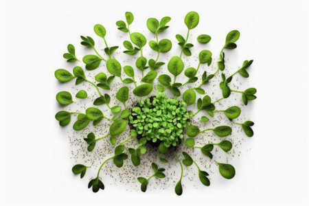 Green seedling surface seen from above, isolated on white. Generative AIの素材