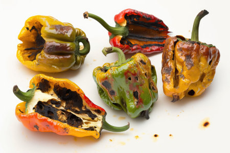 Peppers roasted to perfection, isolated on white. Generative AIの素材