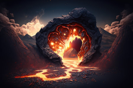 Natural setting of molten rock,. Generative AIの素材