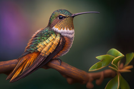 On a perch in Puerto Rico, a species of hummingbird known as the Mango Hummingbird. Generative AIの素材