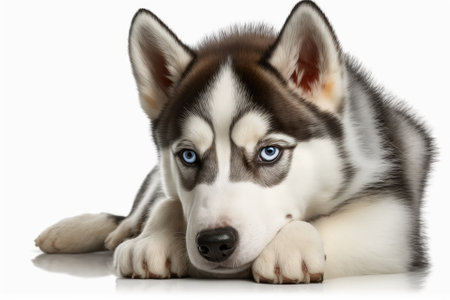 Six month old Siberian husky isolated on white. Generative AIの素材