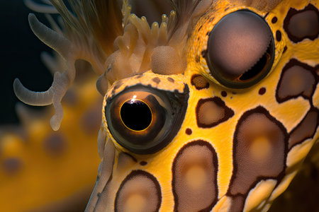 Photo of a Tiger Tail Seahorse up close, highlighting the structure of its eyes. Generative AIの素材