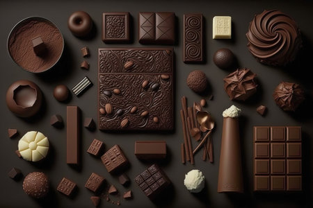 Truffles, chocolate bars, and other chocolatey confections. Generative AIの素材