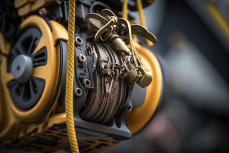The hook of a Goodrich helicopter hoist, in all its intricate detail, on September 15, 2021, in Milan, Italy. Generative AIの素材