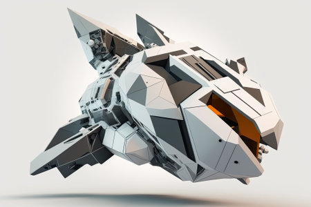 Spacecraft in the shape of a polygon, contrasting against a white background. Generative AIの素材