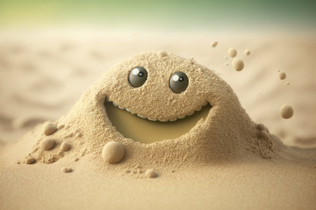 Sand Summer background with a smile and a sand. Generative AIの素材