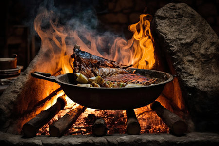 Ribs cooked over an open fire, the Brazilian way. Generative AIの素材