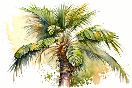 Watercolor painting of a tropical palm tree. Generative AIの素材