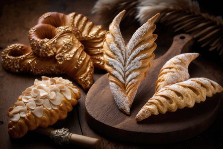 Traditional Polish crispy pastry twists prepared for Carnival include the Faworki, Chrusty, and Angel Wings. Generative AIの素材