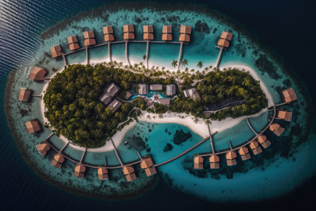 View of a Maldive island resort from above. Generative AIの素材
