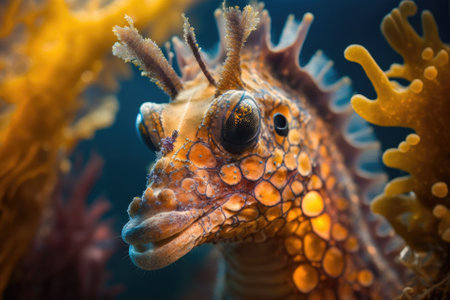 Up close and personal with a prickly seahorse. Philippine undersea photography. Generative AIの素材