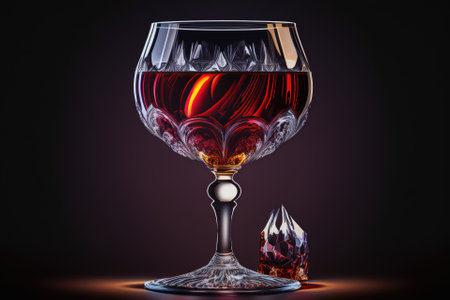 Oenological and viticultural product red wine served in a crystal glass as an upscale alcoholic beverage and aperitif. Generative AIの素材