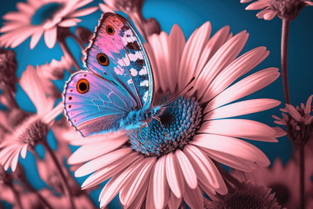 Butterfly and daisy blossom in y2k fashion. an image with the colors pink and blue. Generative AIの素材