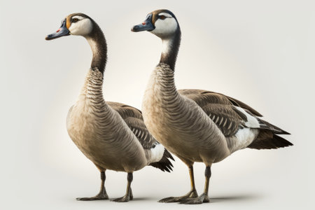 Domestic geese (Anser) realistic artwork from a book on poultry, isolated on a white background. Generative AIの素材