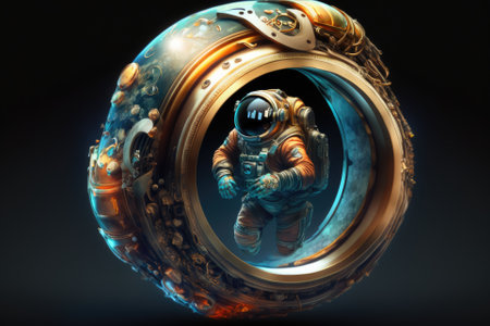 Illustration of the character ring of astronaut. Generative AIの素材