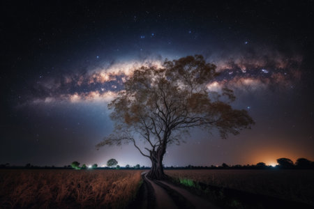 Long exposure image with grain of the plainly visible milky way galaxy taken in Thailand near phitsanulok. Generative AIの素材