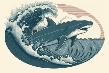 Icon for going shark surfing. Generative AIの素材