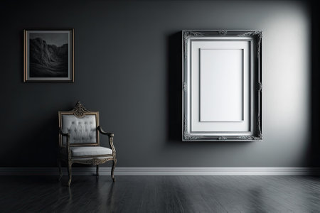 Picture frame in a sparsely furnished space. Generative AIの素材