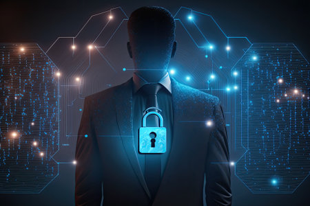 cyber security network. padlock icon and internet technology networking. businessman protecting data personal information on virtual interface. data protection privacy concept. gdpr. eu. Generative AIの素材