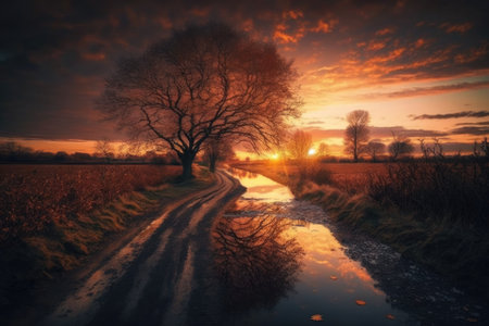 Stunning autumnal sunset. Generative AIの素材