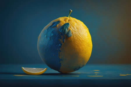image of a lemon on a blue backdrop. Generative AIの素材